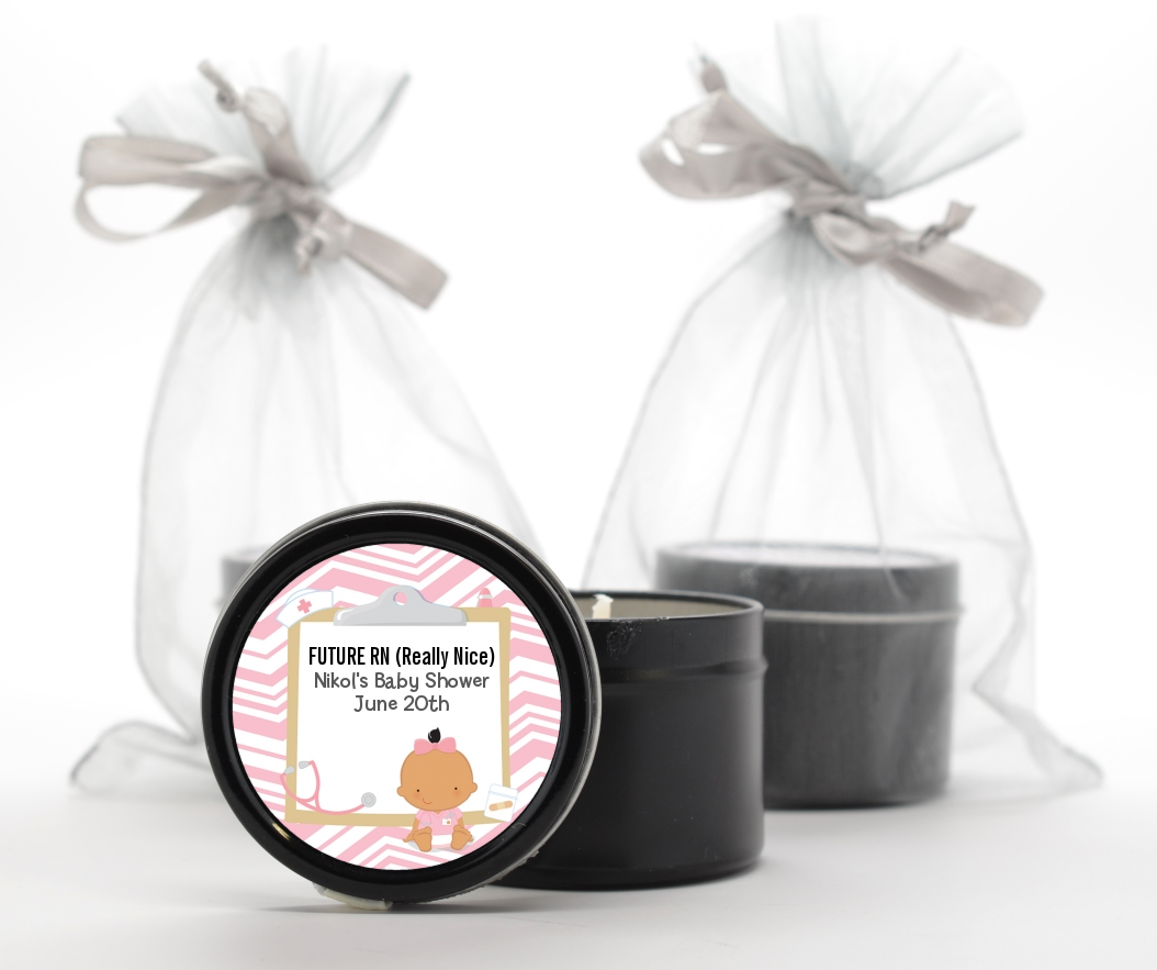  Little Girl Nurse On The Way - Baby Shower Black Candle Tin Favors Caucasian