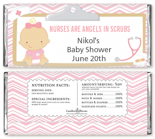  Little Girl Nurse On The Way - Personalized Baby Shower Candy Bar Wrappers Caucasian