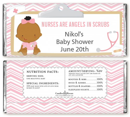  Little Girl Nurse On The Way - Personalized Baby Shower Candy Bar Wrappers Caucasian