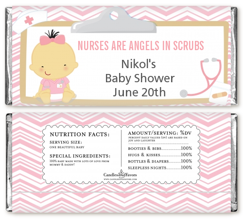  Little Girl Nurse On The Way - Personalized Baby Shower Candy Bar Wrappers Caucasian