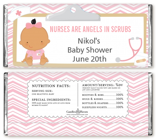  Little Girl Nurse On The Way - Personalized Baby Shower Candy Bar Wrappers Caucasian