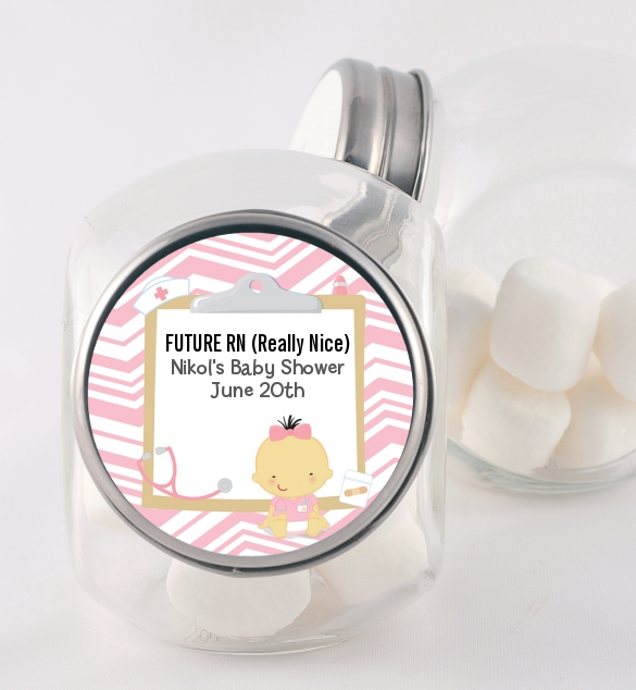  Little Girl Nurse On The Way - Personalized Baby Shower Candy Jar Caucasian