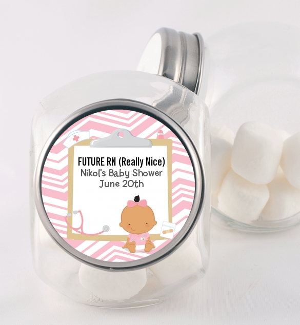  Little Girl Nurse On The Way - Personalized Baby Shower Candy Jar Caucasian