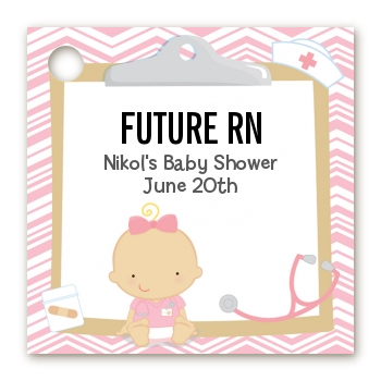  Little Girl Nurse On The Way - Personalized Baby Shower Card Stock Favor Tags Caucasian