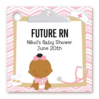  Little Girl Nurse On The Way - Personalized Baby Shower Card Stock Favor Tags Caucasian