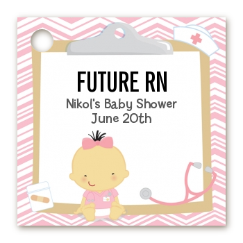  Little Girl Nurse On The Way - Personalized Baby Shower Card Stock Favor Tags Caucasian