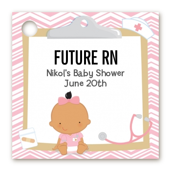  Little Girl Nurse On The Way - Personalized Baby Shower Card Stock Favor Tags Caucasian