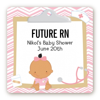  Little Girl Nurse On The Way - Square Personalized Baby Shower Sticker Labels Caucasian