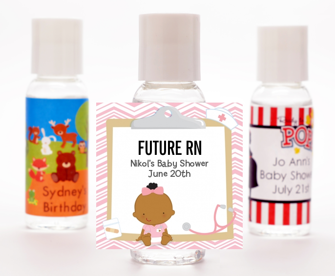  Little Girl Nurse On The Way - Personalized Baby Shower Hand Sanitizers Favors Caucasian