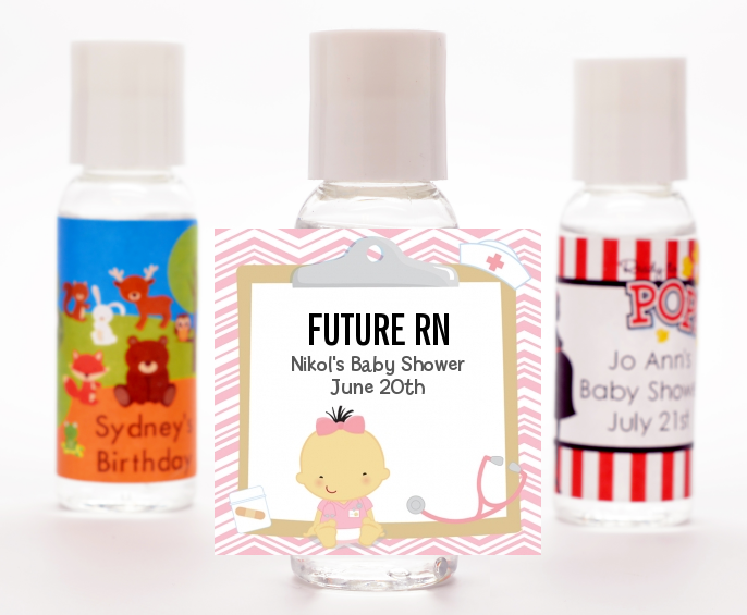  Little Girl Nurse On The Way - Personalized Baby Shower Hand Sanitizers Favors Caucasian