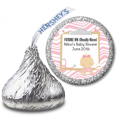  Little Girl Nurse On The Way - Hershey Kiss Baby Shower Sticker Labels Caucasian