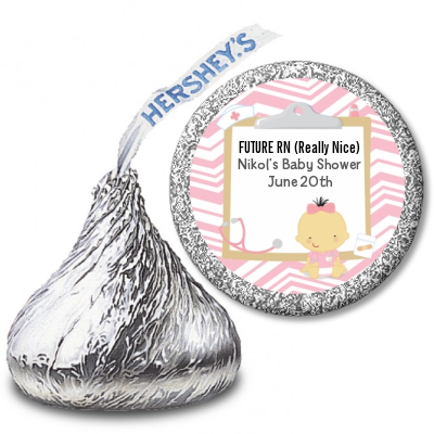  Little Girl Nurse On The Way - Hershey Kiss Baby Shower Sticker Labels Caucasian