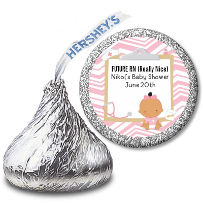  Little Girl Nurse On The Way - Hershey Kiss Baby Shower Sticker Labels Caucasian