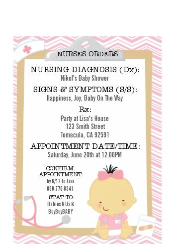  Little Girl Nurse On The Way - Baby Shower Petite Invitations Caucasian