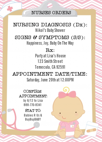  Little Girl Nurse On The Way - Baby Shower Invitations Caucasian