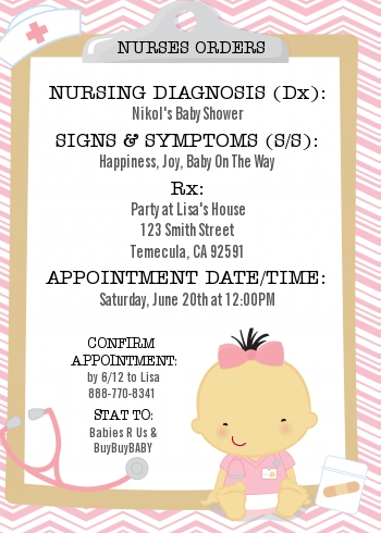  Little Girl Nurse On The Way - Baby Shower Invitations Caucasian