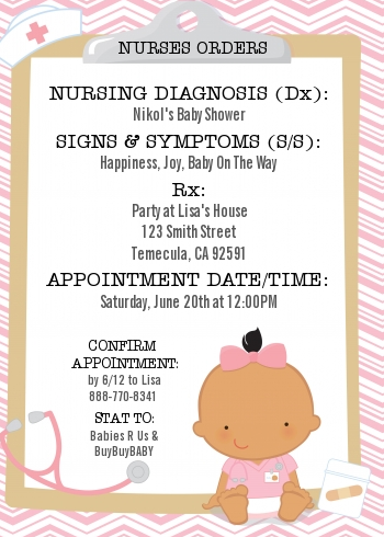  Little Girl Nurse On The Way - Baby Shower Invitations Caucasian