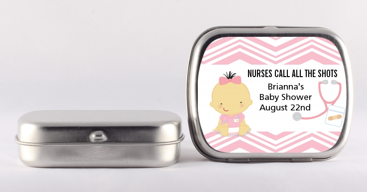  Little Girl Nurse On The Way - Personalized Baby Shower Mint Tins Caucasian