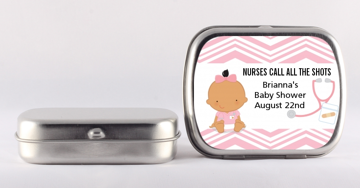  Little Girl Nurse On The Way - Personalized Baby Shower Mint Tins Caucasian