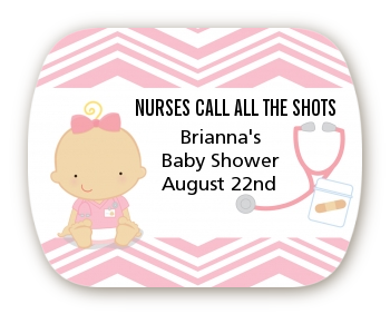  Little Girl Nurse On The Way - Personalized Baby Shower Rounded Corner Stickers Caucasian