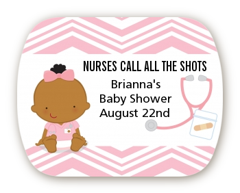  Little Girl Nurse On The Way - Personalized Baby Shower Rounded Corner Stickers Caucasian