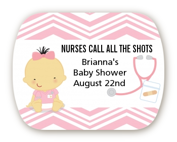  Little Girl Nurse On The Way - Personalized Baby Shower Rounded Corner Stickers Caucasian