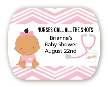  Little Girl Nurse On The Way - Personalized Baby Shower Rounded Corner Stickers Caucasian