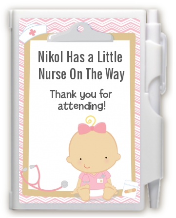  Little Girl Nurse On The Way - Baby Shower Personalized Notebook Favor Caucasian