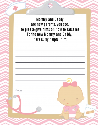  Little Girl Nurse On The Way - Baby Shower Notes of Advice Caucasian