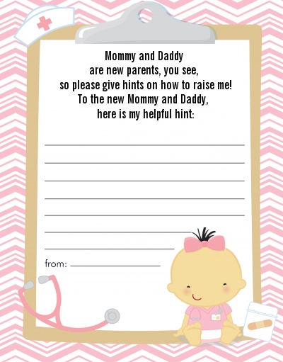  Little Girl Nurse On The Way - Baby Shower Notes of Advice Caucasian