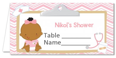  Little Girl Nurse On The Way - Personalized Baby Shower Place Cards Caucasian