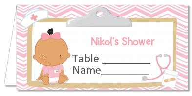  Little Girl Nurse On The Way - Personalized Baby Shower Place Cards Caucasian