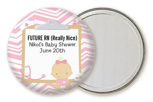  Little Girl Nurse On The Way - Personalized Baby Shower Pocket Mirror Favors Caucasian