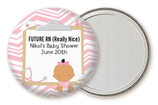  Little Girl Nurse On The Way - Personalized Baby Shower Pocket Mirror Favors Caucasian