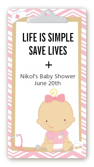  Little Girl Nurse On The Way - Custom Rectangle Baby Shower Sticker/Labels Caucasian