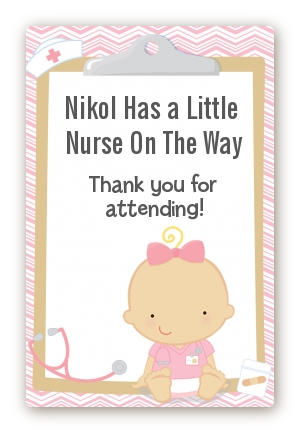  Little Girl Nurse On The Way - Custom Large Rectangle Baby Shower Sticker/Labels Caucasian