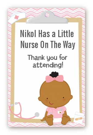  Little Girl Nurse On The Way - Custom Large Rectangle Baby Shower Sticker/Labels Caucasian