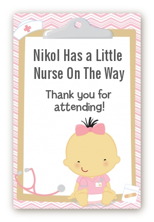  Little Girl Nurse On The Way - Custom Large Rectangle Baby Shower Sticker/Labels Caucasian