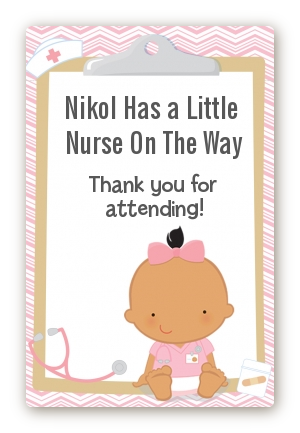  Little Girl Nurse On The Way - Custom Large Rectangle Baby Shower Sticker/Labels Caucasian