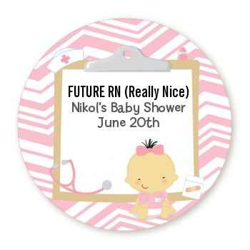  Little Girl Nurse On The Way - Round Personalized Baby Shower Sticker Labels Caucasian