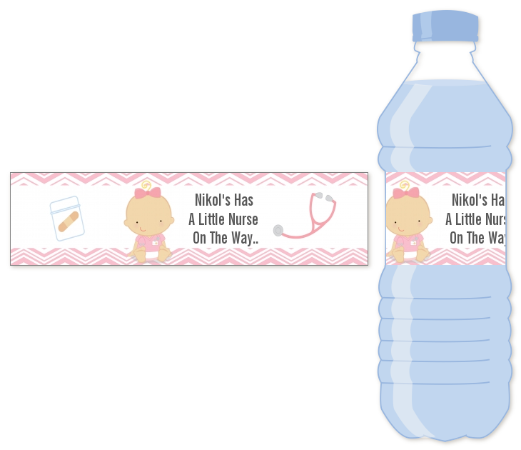  Little Girl Nurse On The Way - Personalized Baby Shower Water Bottle Labels Caucaisan