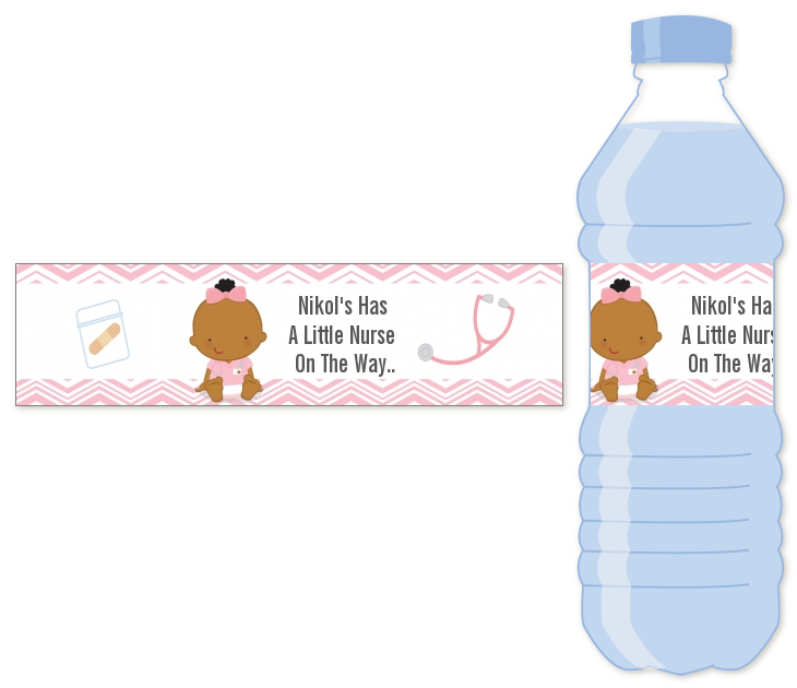  Little Girl Nurse On The Way - Personalized Baby Shower Water Bottle Labels Caucaisan