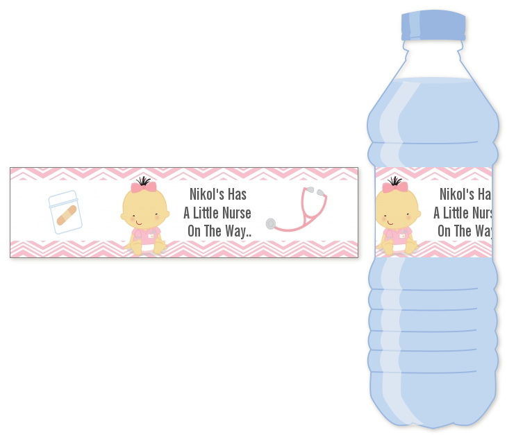  Little Girl Nurse On The Way - Personalized Baby Shower Water Bottle Labels Caucaisan