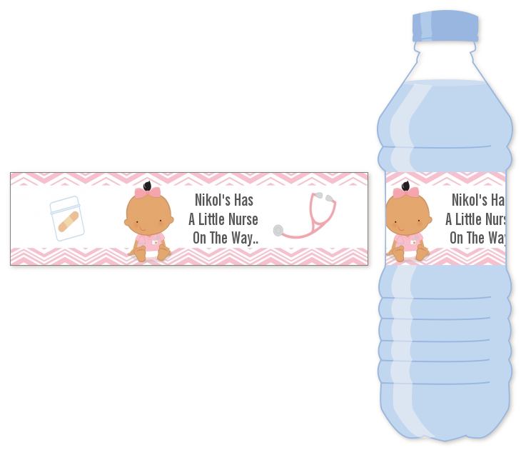  Little Girl Nurse On The Way - Personalized Baby Shower Water Bottle Labels Caucaisan