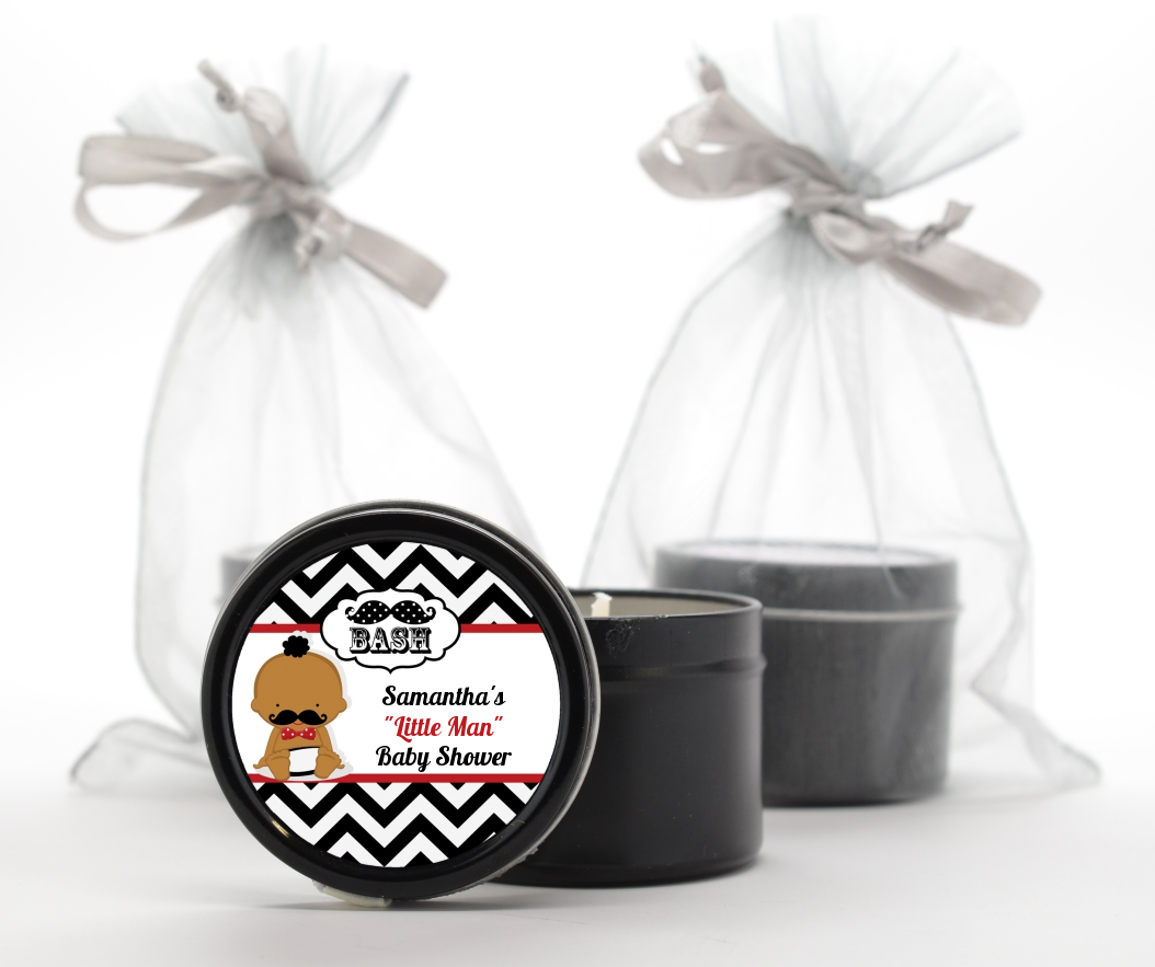  Little Man Mustache Black/Grey - Baby Shower Black Candle Tin Favors Caucasian