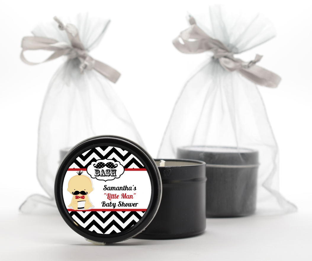  Little Man Mustache Black/Grey - Baby Shower Black Candle Tin Favors Caucasian