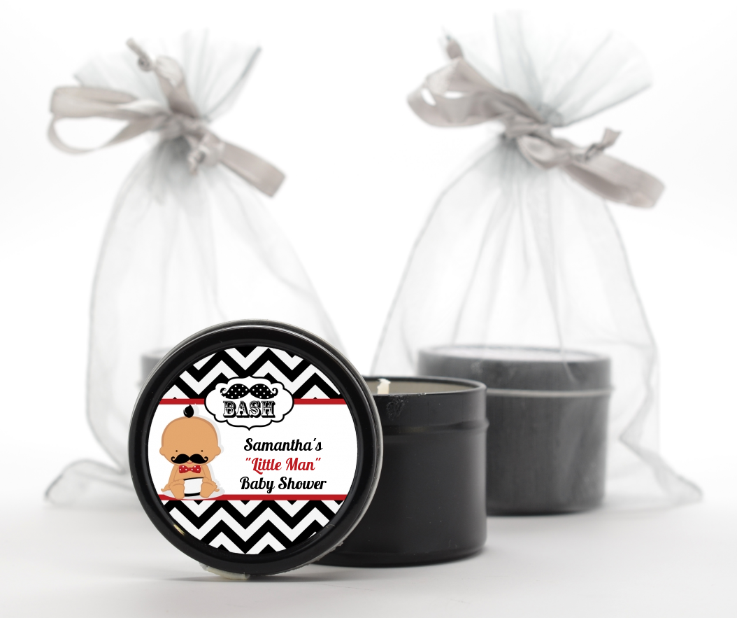  Little Man Mustache Black/Grey - Baby Shower Black Candle Tin Favors Caucasian