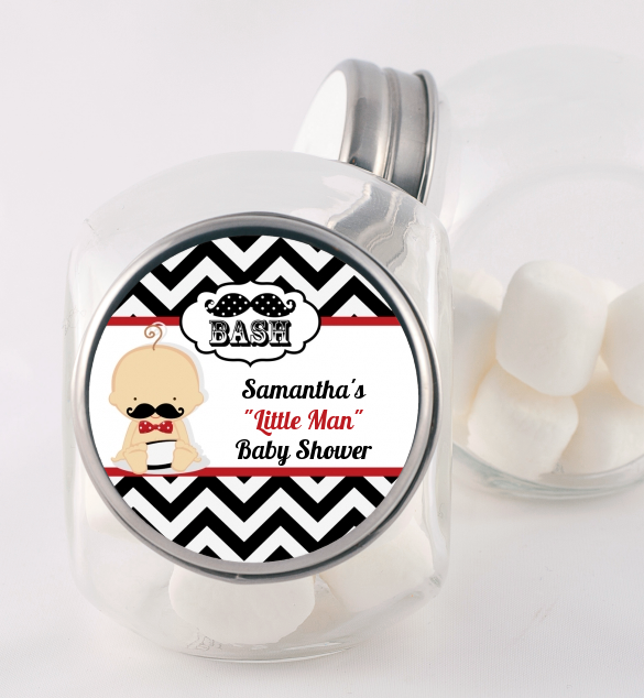  Little Man Mustache Black/Grey - Personalized Baby Shower Candy Jar Caucasian
