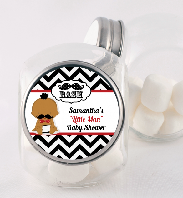  Little Man Mustache Black/Grey - Personalized Baby Shower Candy Jar Caucasian