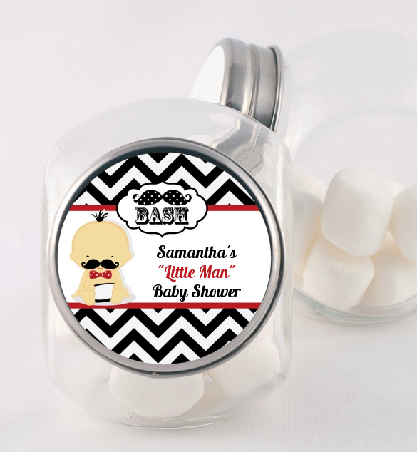  Little Man Mustache Black/Grey - Personalized Baby Shower Candy Jar Caucasian